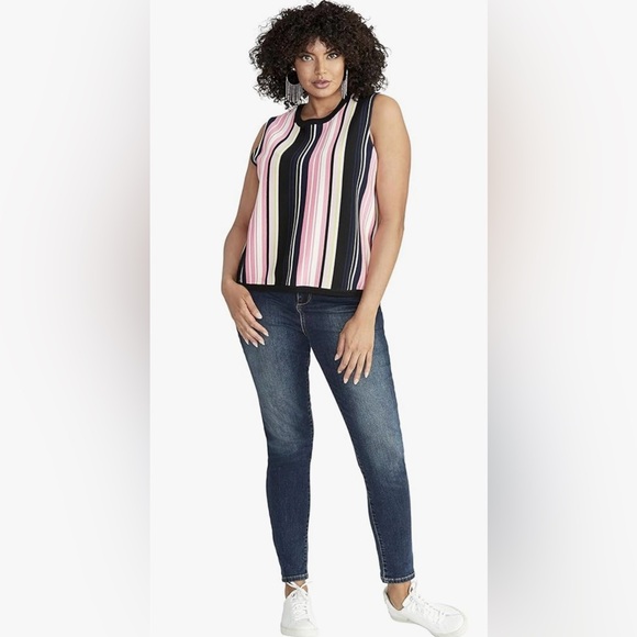 RACHEL ROY Taryn Tank Top Sweater Striped Knit Shell Blouse Shirt Pink Black - Picture 11 of 11
